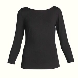 Akris Punto Black 3/4 Sleeve Jersey Top Boat Neck Size‎ 8 Neutral